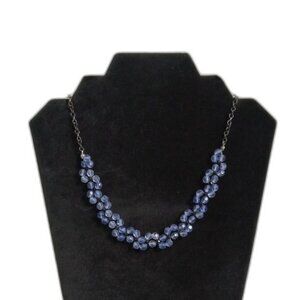 Black & Blue Floral Plastic Beaded Lightweight Single Strand Statement Necklace